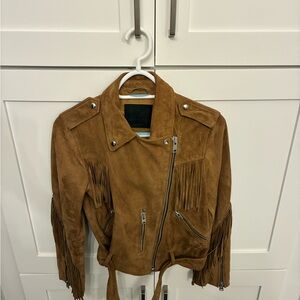 All Saints Tan Fringe Leather Jacket
